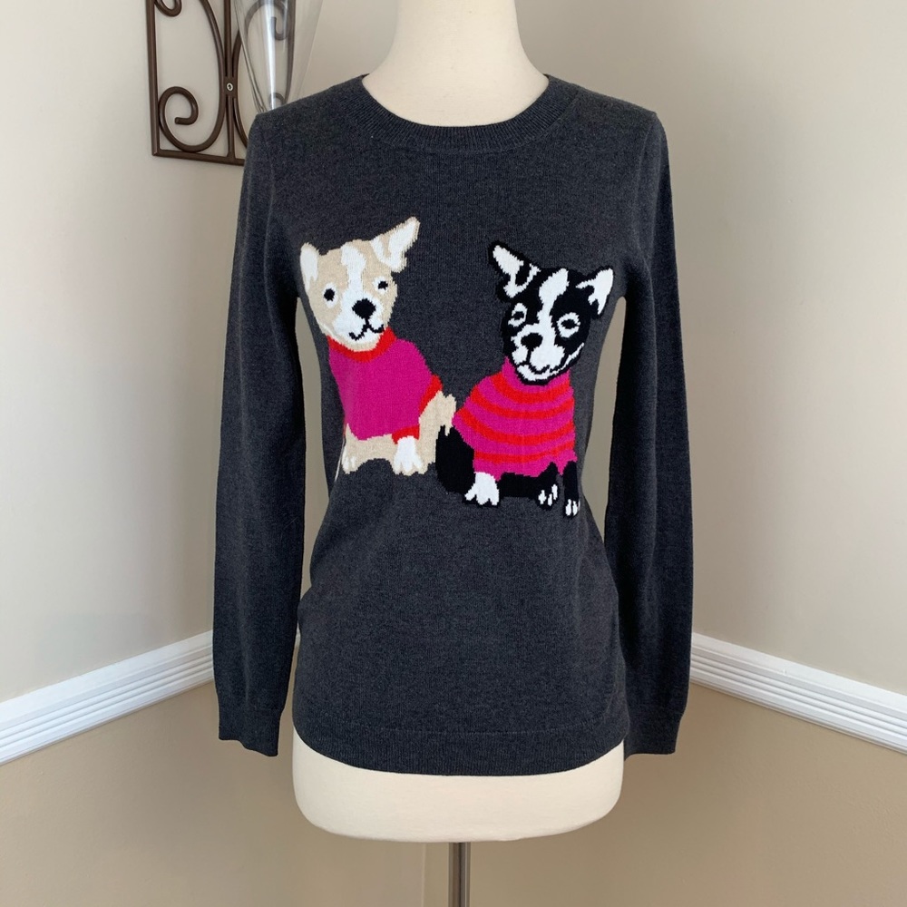 J Crew Mercantile French Bulldog Pullover Sweater Cotton Wool Blend XS